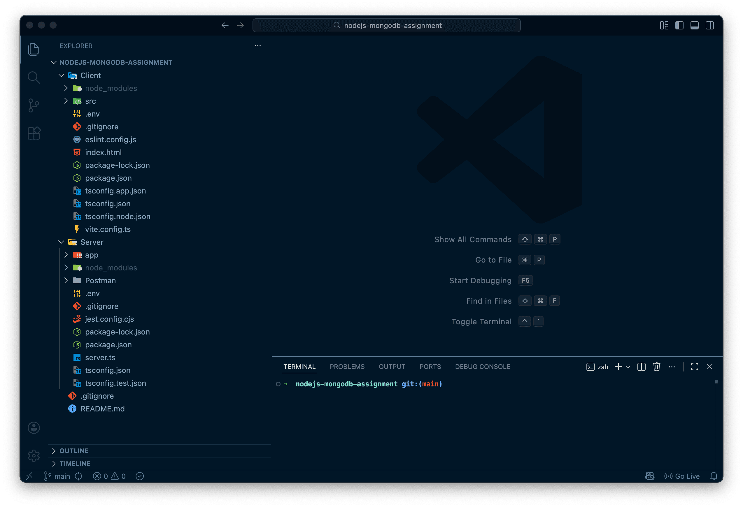 VS Code screenshot of a React.js full-stack web app with CRUD REST API file structure